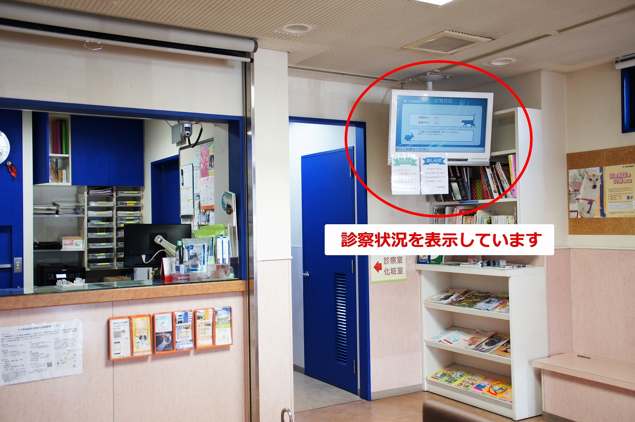 受付横のモニターに待ち時間が表示されます